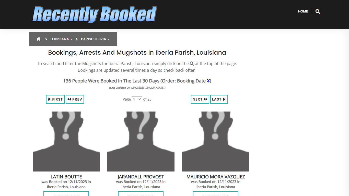 Recent bookings, Arrests, Mugshots in Iberia Parish, Louisiana